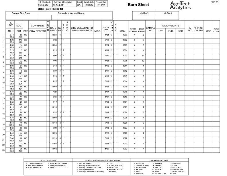 Cow Barn Sheet Sample